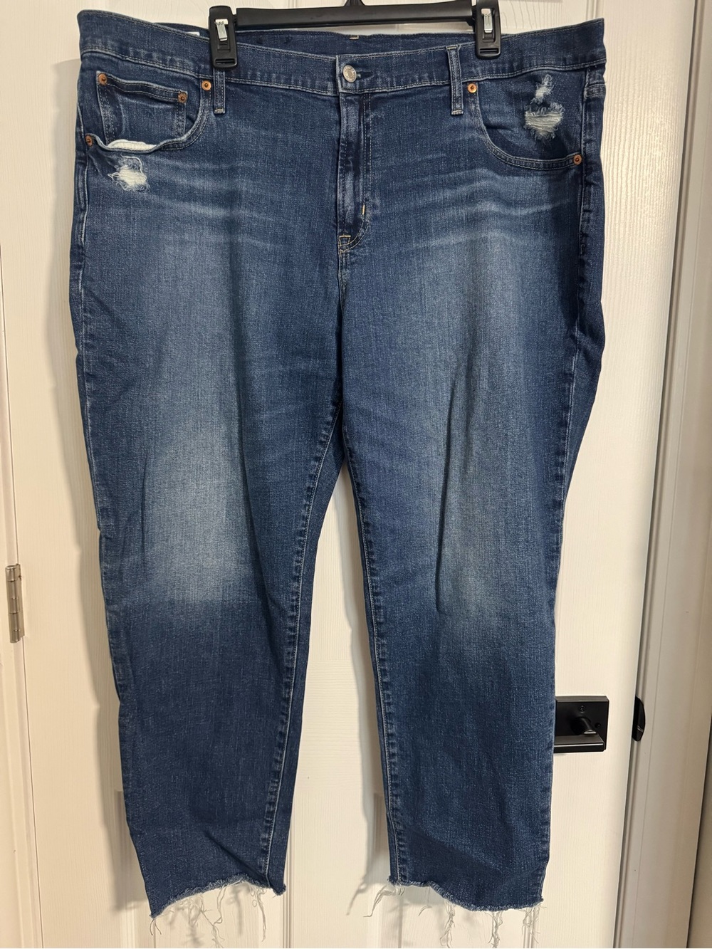 GAP Dark Wash Boyfriend Jeans with Distressed Details